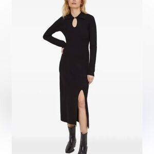 NWT The Kooples Black Long Sleeve Midi Keyhole Dress Knit in Small Retail $385